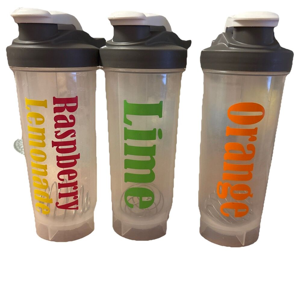 Lot Of 3 Diet Drink Shaker Bottle Leak Proof BPA Free 24 Oz Flavor Labeled